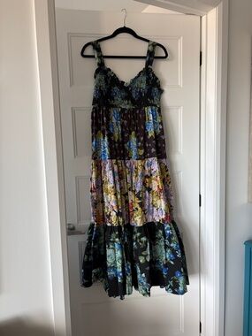 Free People Floral Tiered Maxi Dress in Black, Blue, Green, Brown